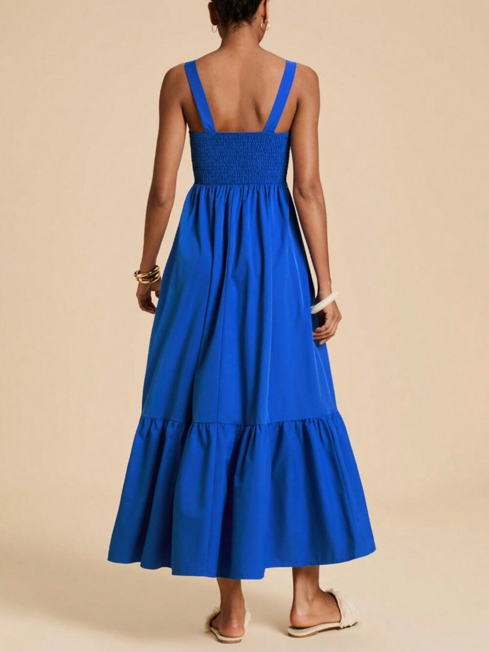 Blue Boho Women's Sleeveless Embroidered Waist Long Dress - Picture 4 of 7